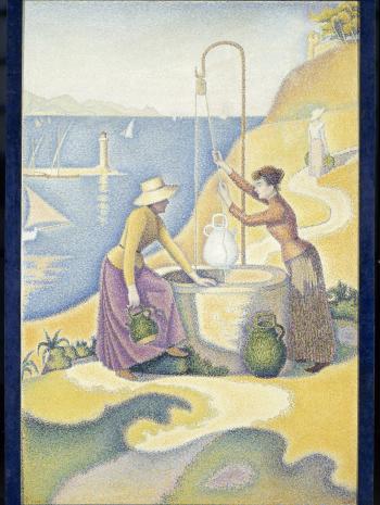 Paul Signac (1863-1935), Femmes au puits (Jeunes Provençales au puits. Décoration pour un panneau dans la pénombre. 1892, peinture (huile sur toile), 194,5 × 130 cm. Paris, musée d’Orsay (RF 1979 5)