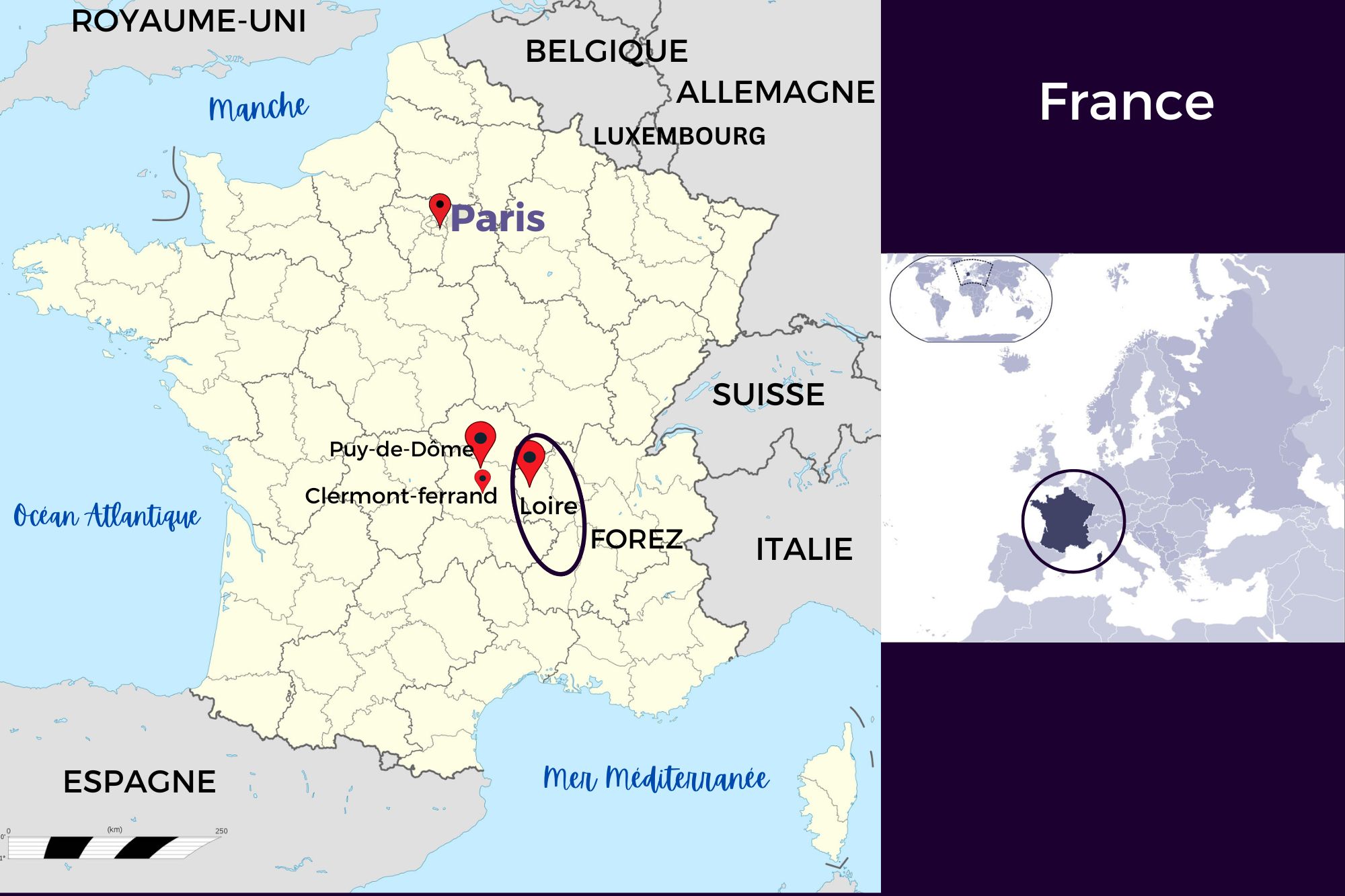 Carte de France - Le Forez