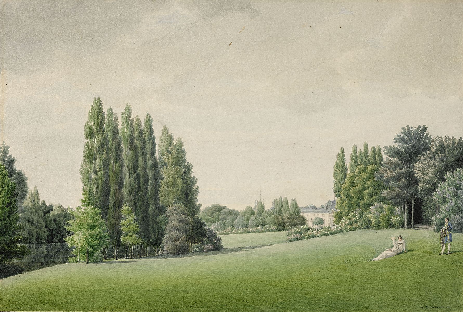 Vue du château de Malmaison prise près du pont de pierre sur le lac Vue du château de Malmaison prise près du pont de pierre sur le lac