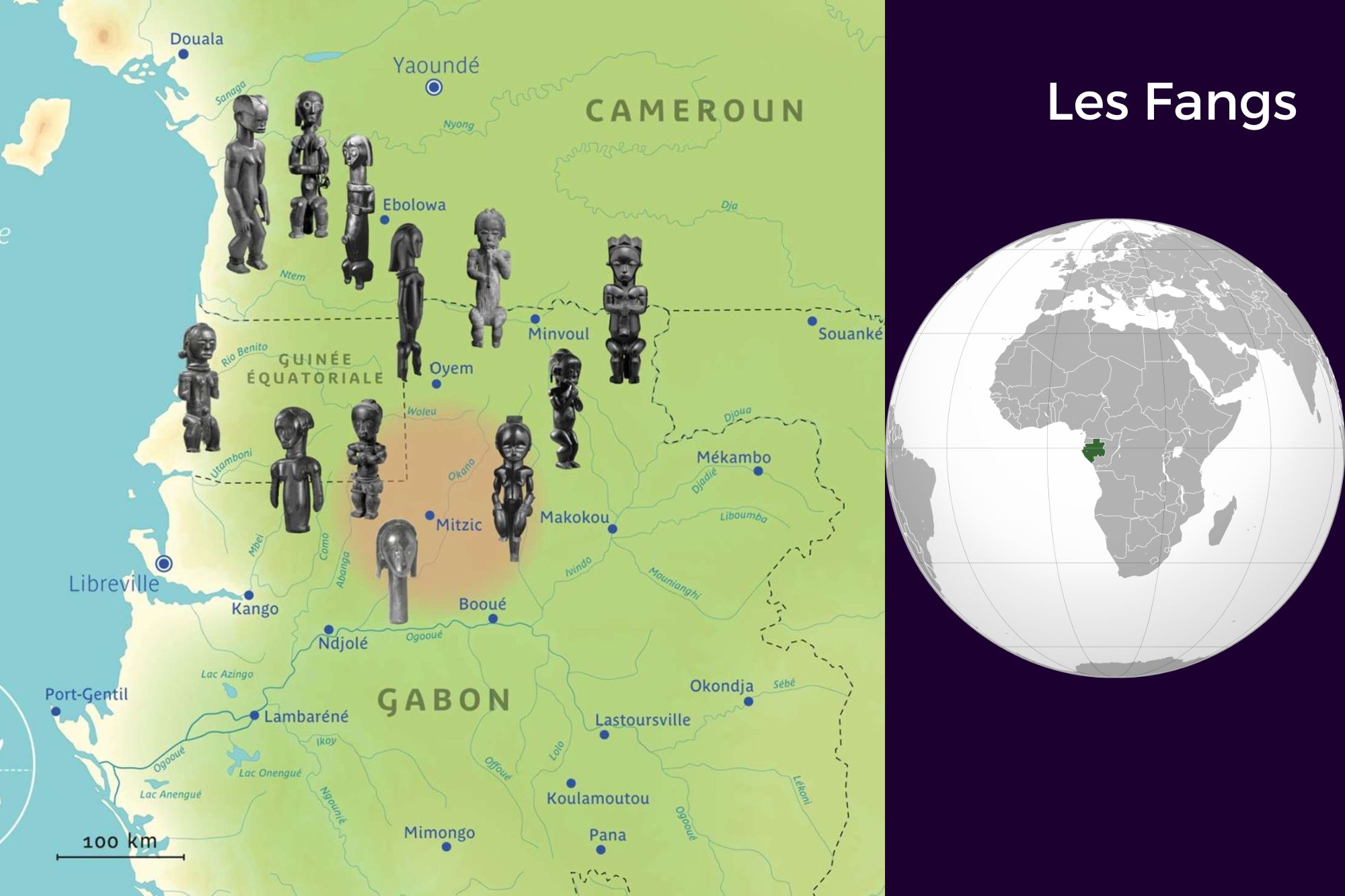 Carte de la culture Fang et des Gardiens de reliquaire