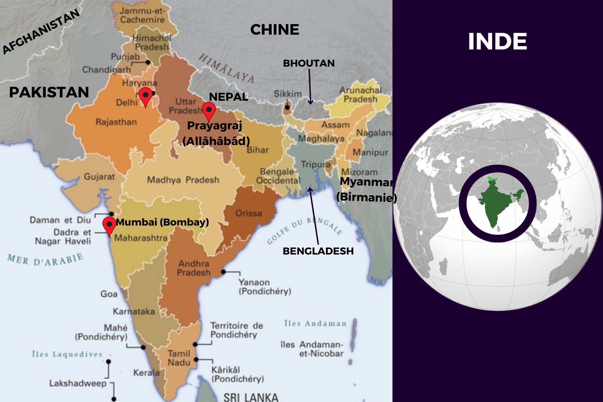 Carte géographique de l'Inde Carte géographique de l'Inde