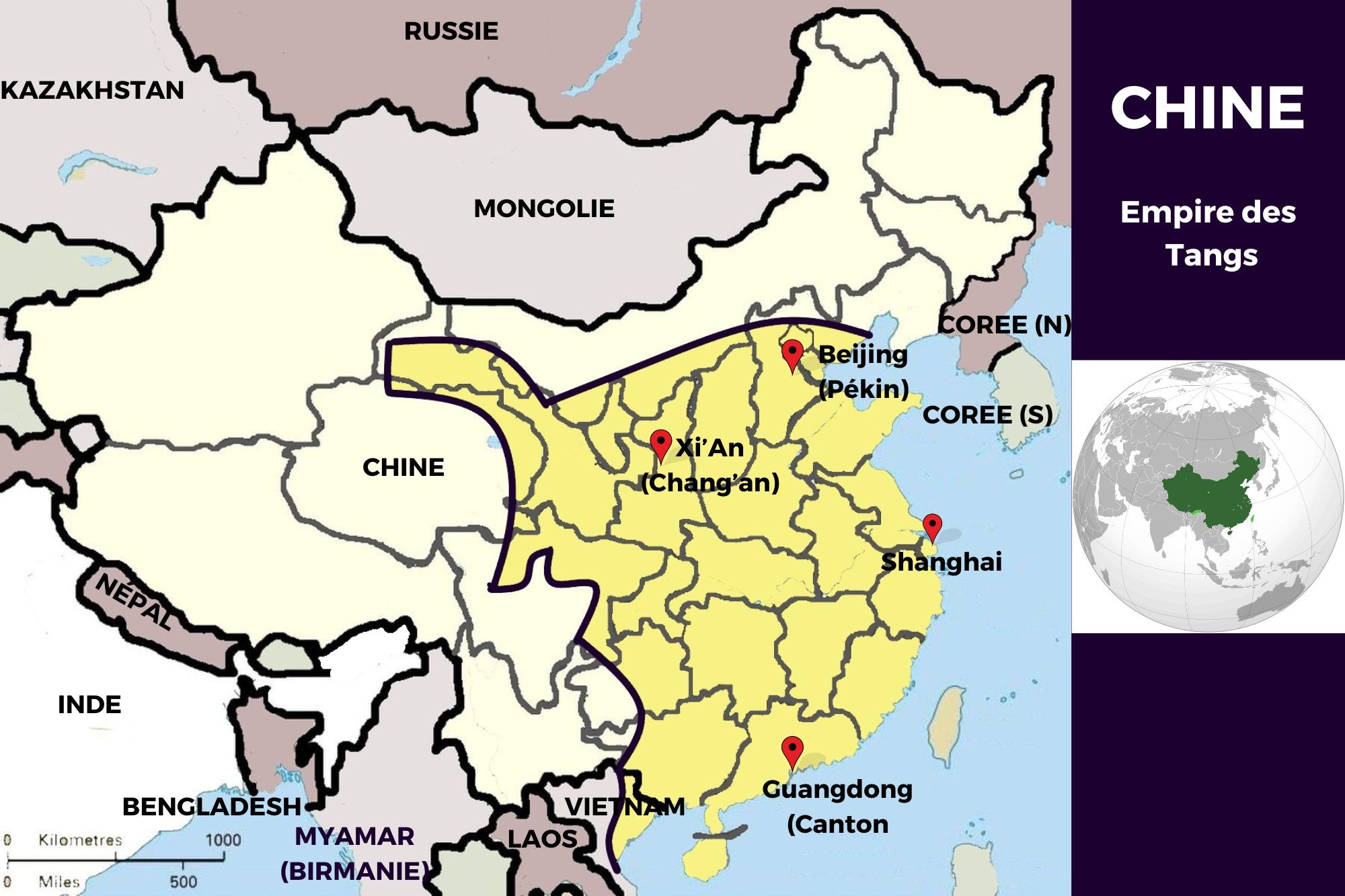Carte géographique de la Chine - Dynastie Tang Carte géographique de la Chine - Dynastie Tang