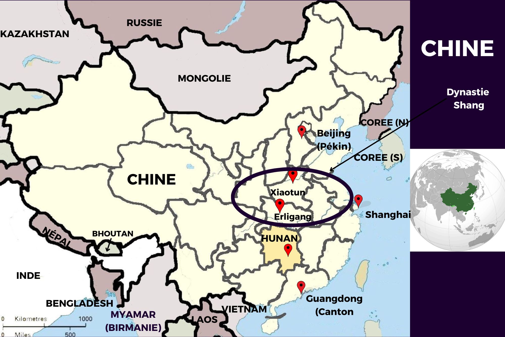 Carte géographique de la Chine - Dynastie des Shang Carte géographique de la Chine - Dynastie des Shang
