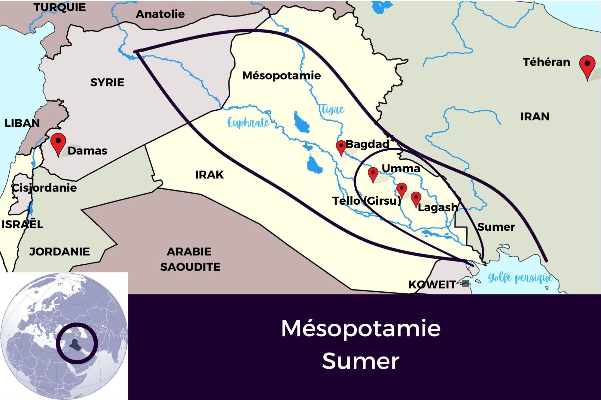 Carte de la Mésopotamie, Sumer Carte de la Mésopotamie, Sumer