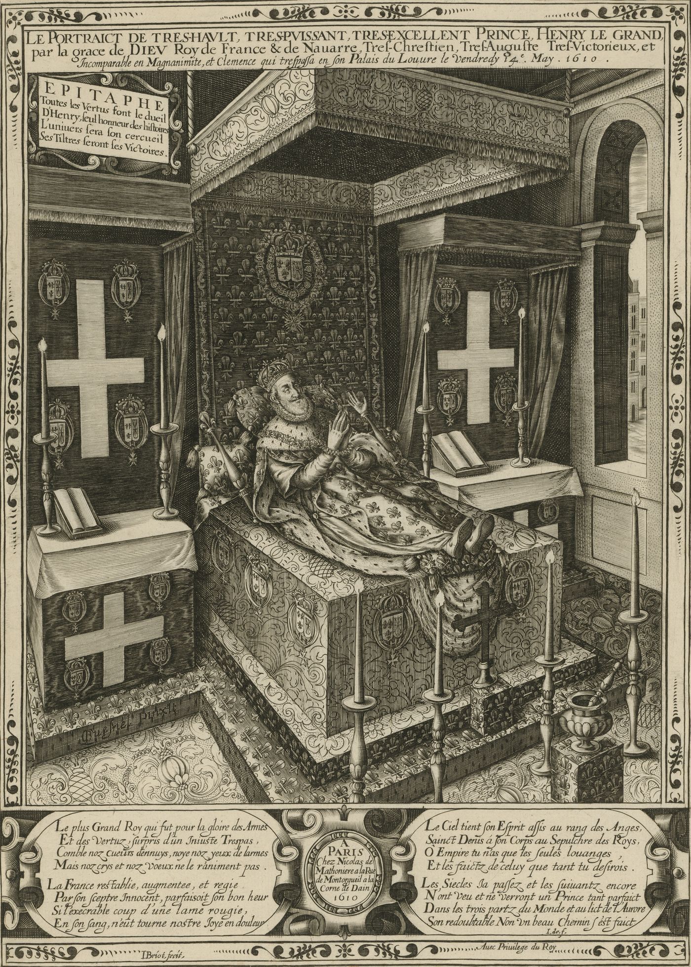 Le corps d’Henri IV exposé au palais du Louvre dans la salle des Caryatides