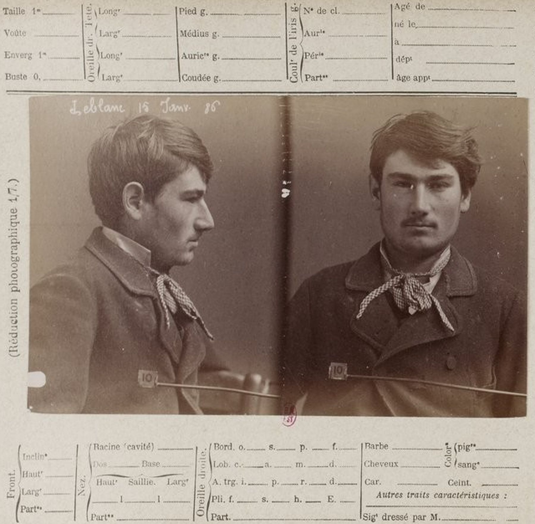 Photographie de malfaiteur du Service anthropométrique  Photographie de malfaiteur du Service anthropométrique