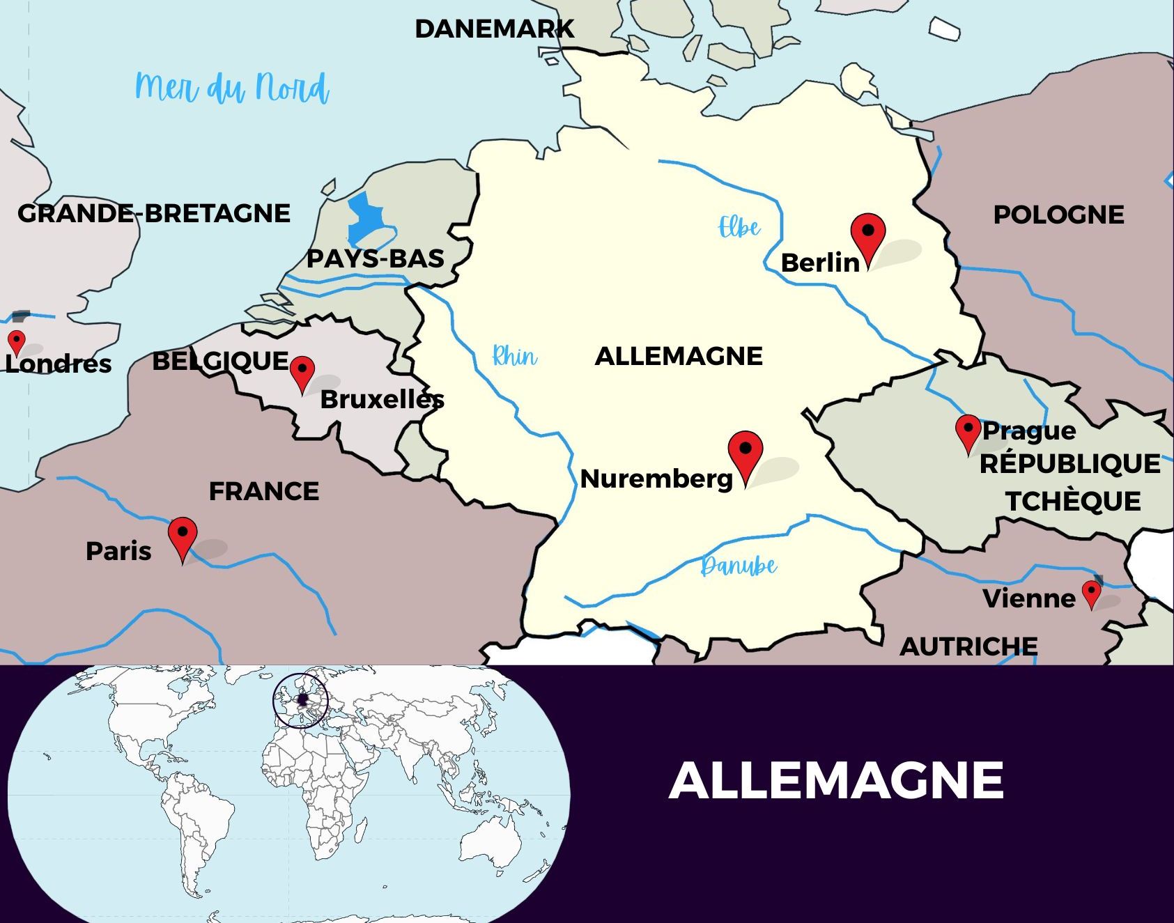 Carte géographique de l'Allemagne