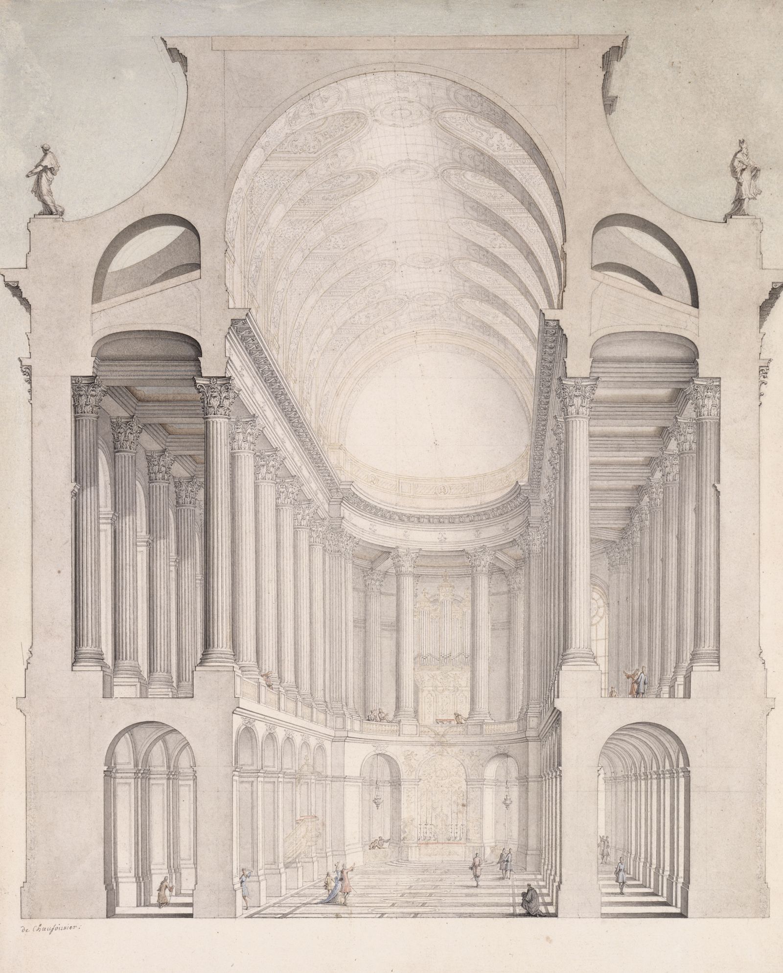 Coupe et perspective intérieure de la Chapelle du château de Versailles