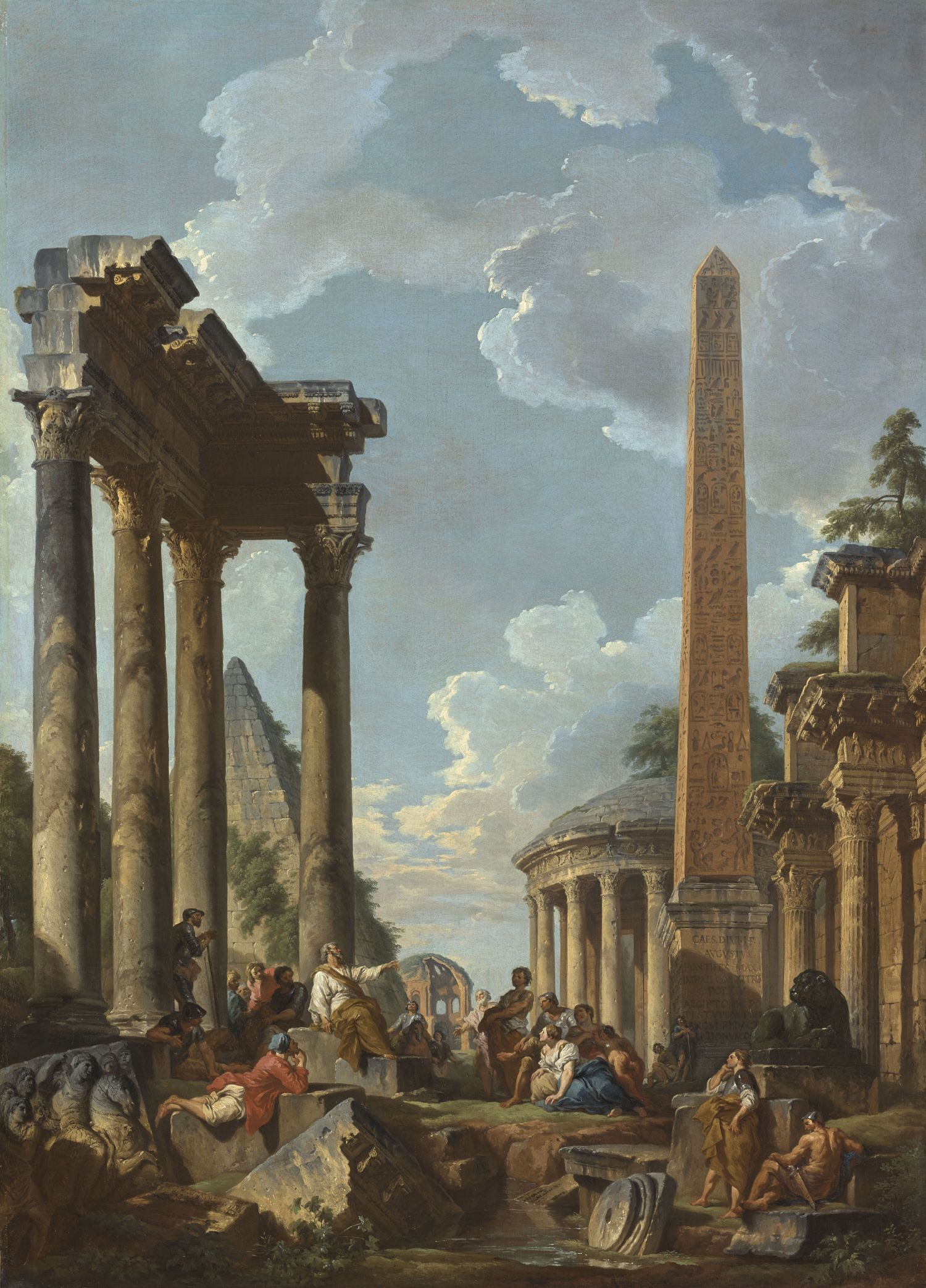 Caprice architectural avec prédicateur dans des ruines romaines