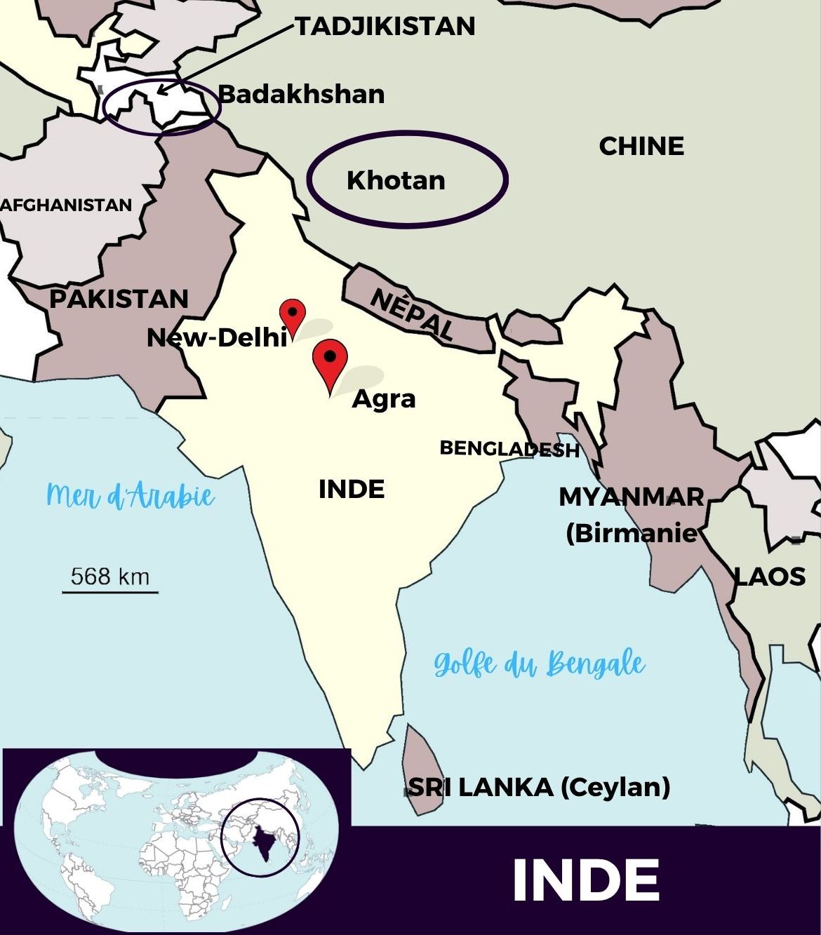 Carte géographique de l'Inde