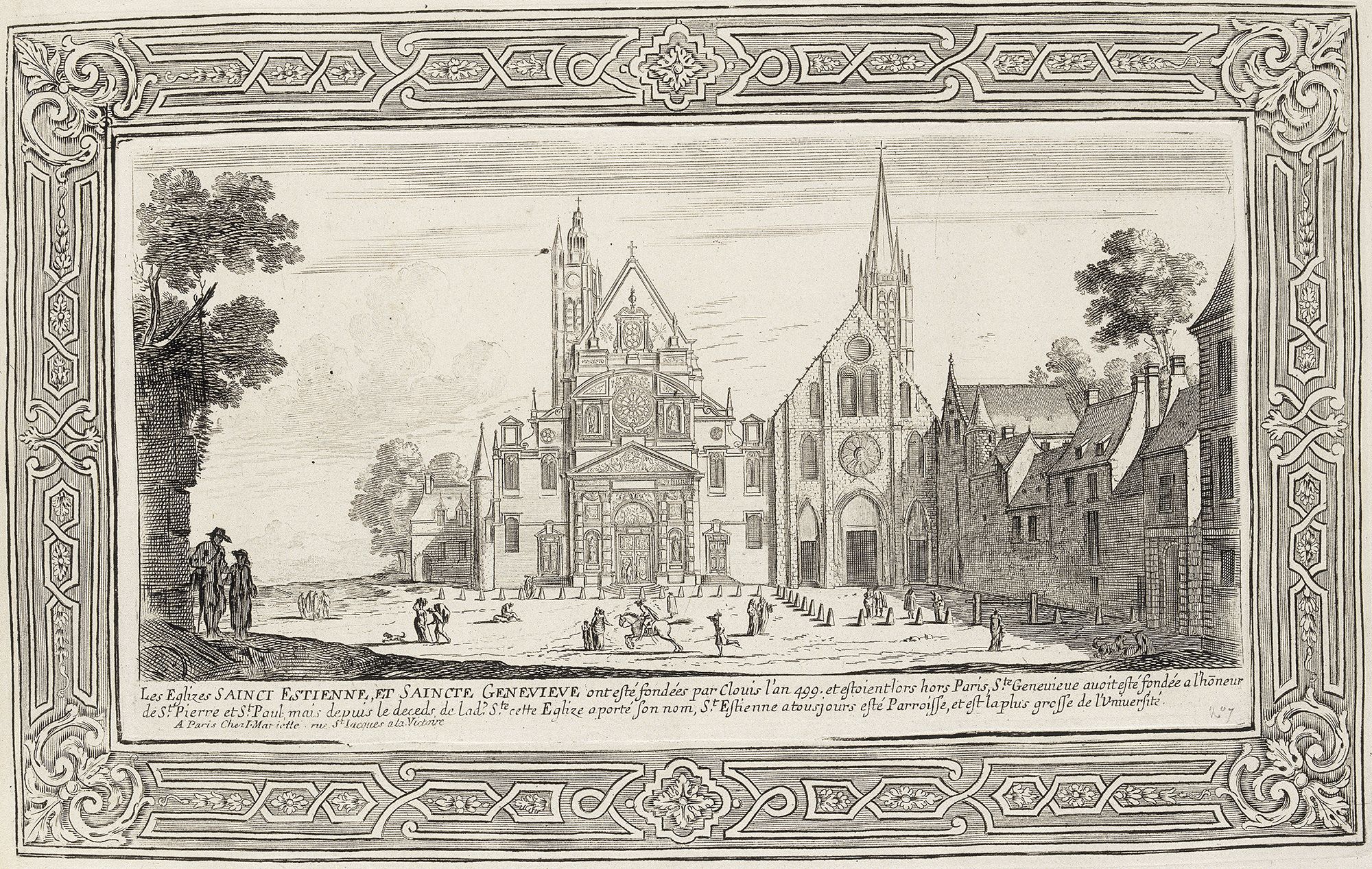 Vue des églises Saint-Étienne-du-Mont et Sainte-Geneviève à Paris