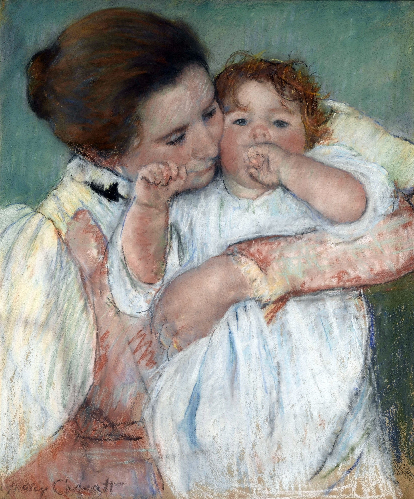 Mère et enfant sur fond vert