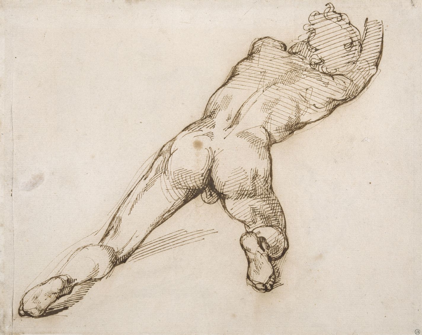 Étude pour la figure de l’homme à genoux levant le bras droit