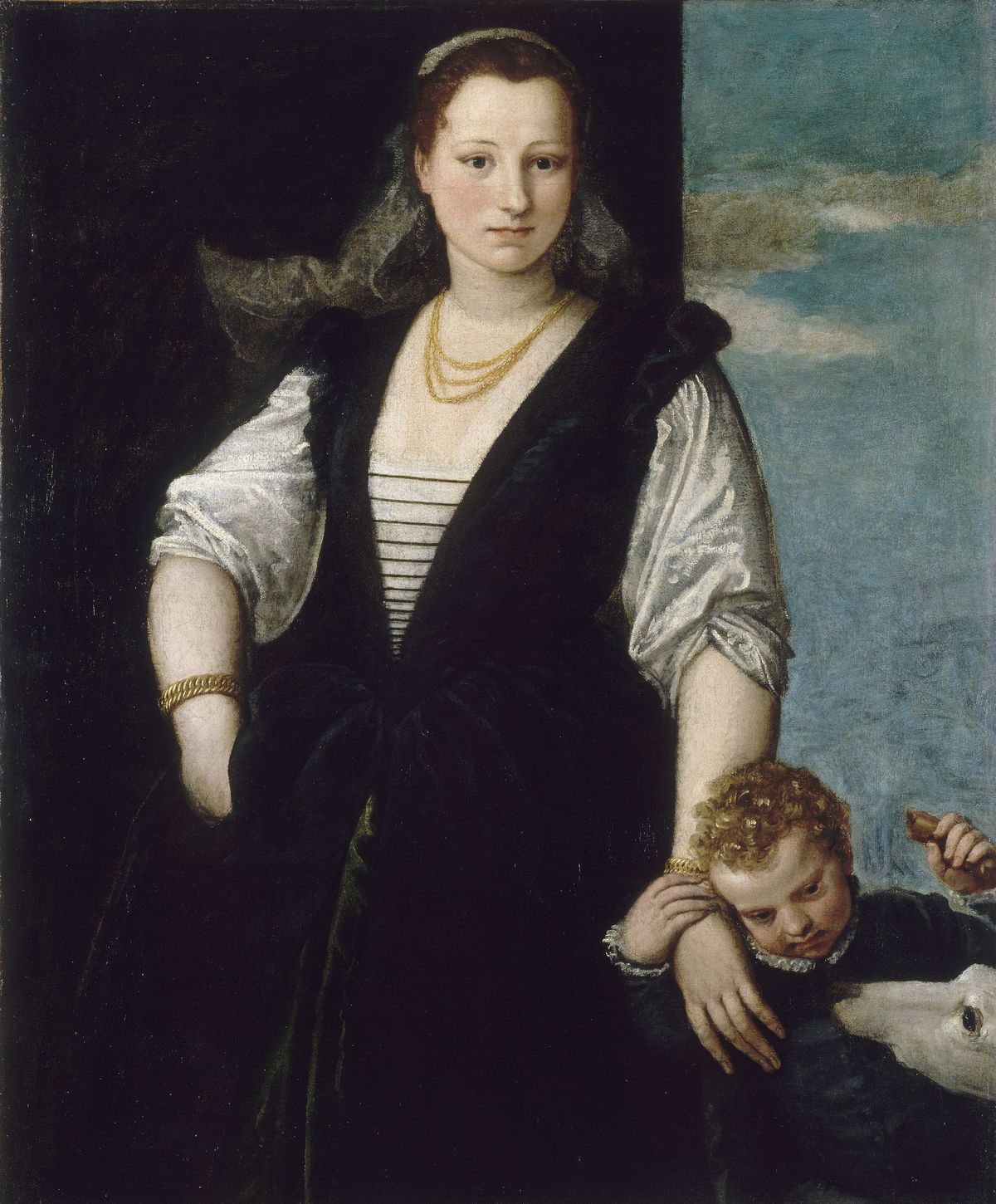 Femme avec un enfant et un chien Femme avec un enfant et un chien