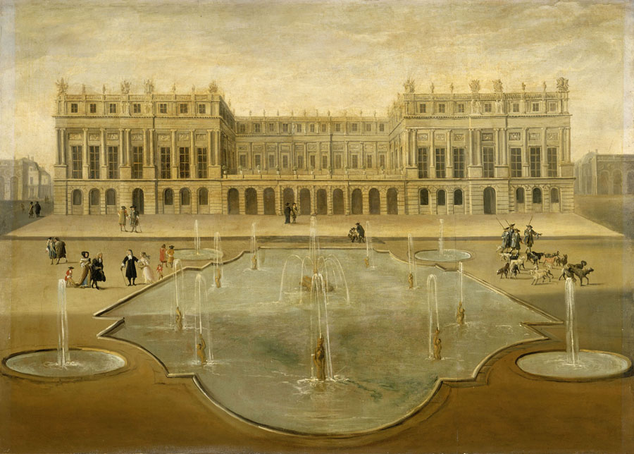 Vue du château de Versailles sur le parterre d'eau vers 1675  Vue du château de Versailles sur le parterre d'eau vers 1675