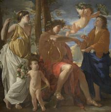 Un poète écrivant avec Apollon et une muse