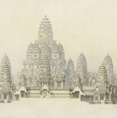 dessin d'architecture d'un temple khmer