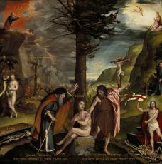 allegorie religieuse avec Adam et Eve, le Christ...