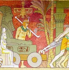 un sculpteur assyrien, un peintre égyptien, des esclaves égyptiens tirant un char