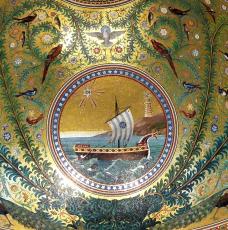 voilier en mosaïque sur fond d'or