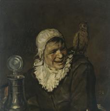 une femme avec une chope en étain