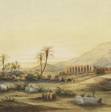 paysage aquarellé de la vallée des rois en Egypte