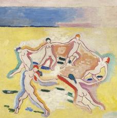 rond d'hommes nus sur du sable