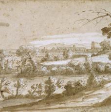 Paysage pris dans la campagne de Rome Claude Gellée dit Le Lorrain (1600-1682)