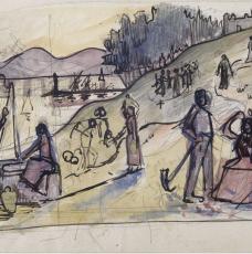 Paul Signac (1863-1935), Femmes au puits (première pensée pour la composition). 1892, dessin (aquarelle, encre noire, mine de plomb), 19,6 × 28,7 cm. Paris, musée d’Orsay, conservé au musée du Louvre (RF 37071 Recto)