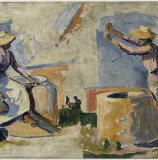 Paul Signac (1863-1935), Femmes au puits. Esquisse II (recto). 1892, peinture (huile sur bois), 26 × 40 cm. Paris, musée d’Orsay (RF 1979 3 A)