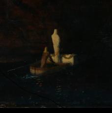 Arnold Böcklin (1827-1901), L’Île des morts (deuxième version ; détail de la barque). 1880, peinture (huile sur bois), 73,7 × 121,9 cm. États-Unis d’Amérique, New York, The Metropolitan Museum of Art (Reisinger Fund, 1926 [26.90])
