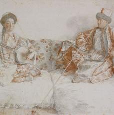 Jeune Tatare jouant du tamboura et homme fumant assis sur un divan Jean-Étienne Liotard (1702-1789)