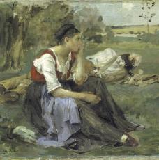 Jules Bastien-Lepage (1848-1884), Paysans se reposant (Les Foins). Vers 1877, peinture (huile sur toile), 29,5 × 37,5 cm. Allemagne, Hambourg, Kunsthalle (HK-5342)