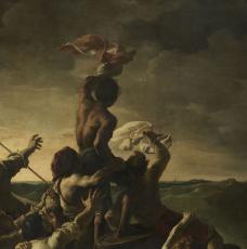 Théodore Géricault (1791-1824), Le Radeau de La Méduse. Titre ancien : Scène de naufrage. Détail des personnages vus de dos. 1818-1819, peinture (huile sur toile), 491 × 716 cm. Paris, musée du Louvre (INV 4884)