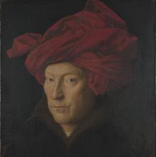 Jan Van Eyck (vers 1390/1395-1441), Portrait d’un homme (autoportrait ?). 1433, peinture (huile sur bois de chêne), 26 × 19 cm. Royaume-Uni, Londres, The National Gallery (NG222)