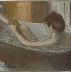 Edgar Degas (1834-1917), Femme dans son bain s’épongeant la jambe. Vers 1883, pastel (pastel sur monotype), 19,7 × 41 cm. Paris, musée d’Orsay (RF 4043, Recto, RF 4043)