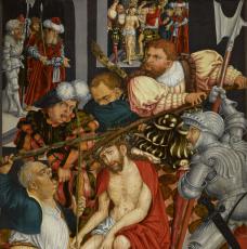 Lucas Cranach l’Ancien (1472-1553), La Dérision du Christ. Vers 1540, peinture (huile sur bois), 83 × 57,7 cm. Lille, Palais des beaux-arts (P. 740)