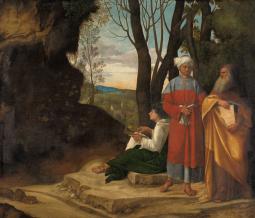 3 hommes en habit dans un paysage