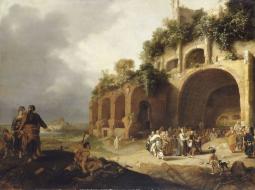 scène avec Jésus sur fond de ruines romaines