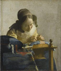 Johannes Vermeer (1632-1675), La Dentellière. Vers 1669-1670, peinture (huile sur toile collée sur bois), 24 × 21 cm. Paris, musée du Louvre (MI 1448)