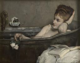 Alfred Stevens (1823-1906), Le Bain, dit aussi La Femme au bain ou La Baignoire. Vers 1867, peinture (huile sur toile), 73,5 × 92,8 cm. Paris, musée d’Orsay (INV 20846)