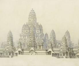 dessin d'architecture d'un temple khmer