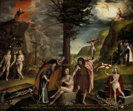 allegorie religieuse avec Adam et Eve, le Christ...