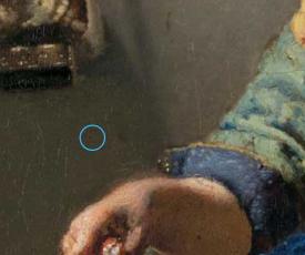 Gros plan sur le point de fuite de l'œuvre, entouré en bleu