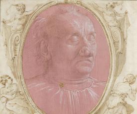 dessin d'un vieil homme, les yeux fermé et la peau rouge