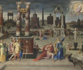 scène allégorique dans un paysage imaginaire avec des colonnes torses