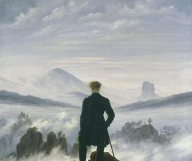 un homme de dos contemplant les montagnes