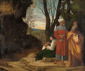 3 hommes en habit dans un paysage