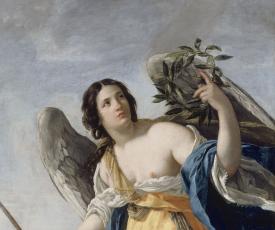 femme ailée en jaune et bleu