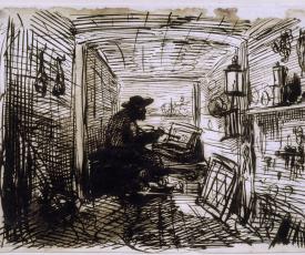 Le Bateau-atelier, l’artiste peignant à bord du Botin - Daubigny